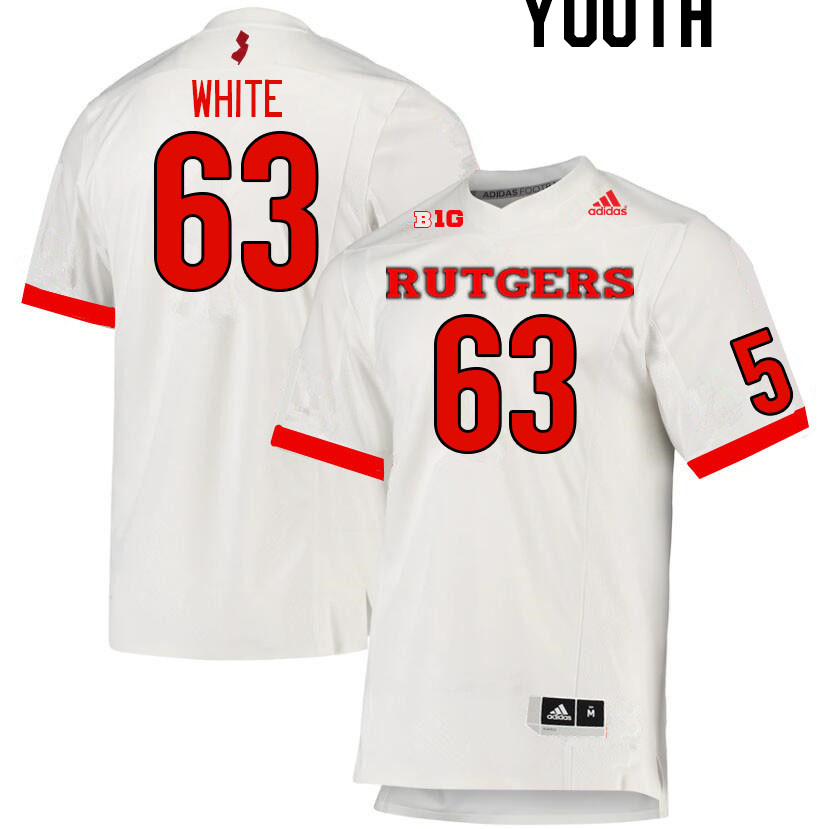 Youth #63 Taj White Rutgers Scarlet Knights College Football Jerseys Stitched Sale-White - Click Image to Close